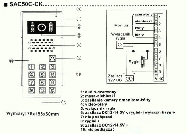 Vidos monitor 7" M320 + kamera S50D schemat