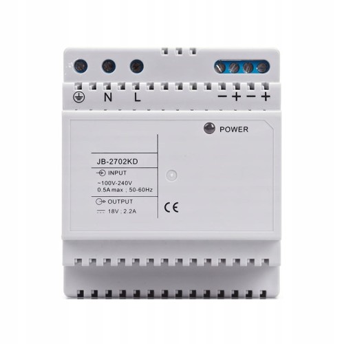 Zasilacz do wideodomofonów serii 2Wires, 18VDC,
2,2A - na szynę DIN