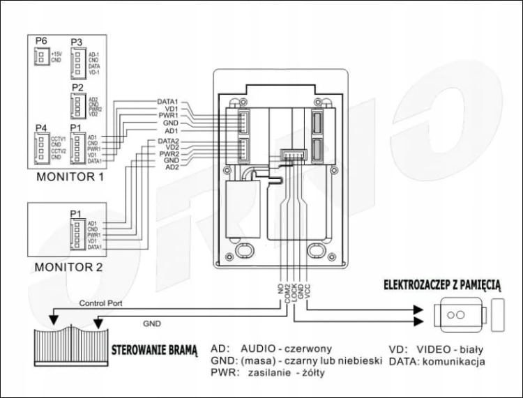 Zestaw wideodomofonowy 2-rodzinny Orno Pars Multi schemat