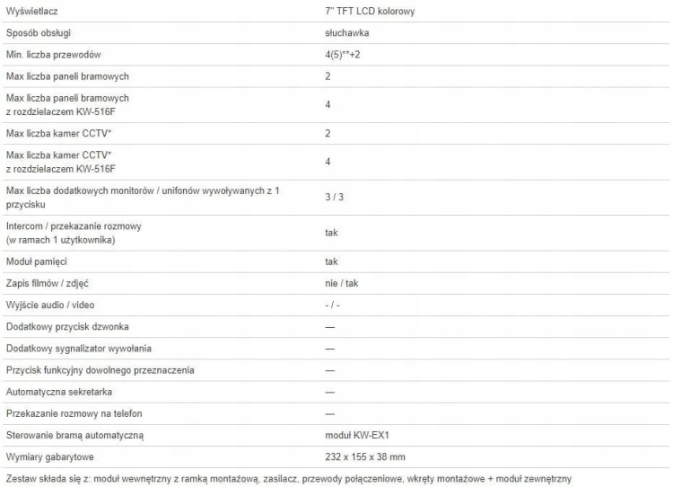 Wideodomofon KENWEI KW-E705FC/W100-W
/ S201C-1BS-D