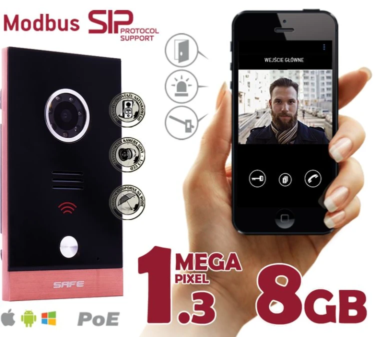 Wideodomofon IP G06MP z kamerą 1.3MP oraz 8GB MicroSD na iOS, Android, Windows (SIP, ModBus, ONVIF, PoE