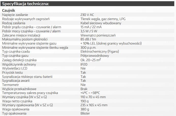 Czujnik czadu i gazu EL HOME CGD-32A2