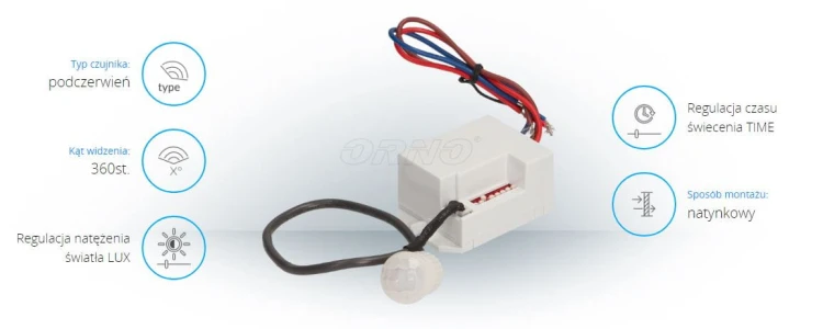 Miniaturowy czujnik ruchu PIR ORNO OR-CR-211