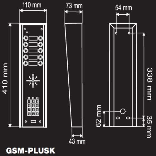 Domofon Wielorodzinny GSM BENINCA-GSM-PLUSK2 z klawiaturą-wymiary