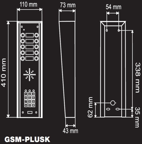 Domofon Wielorodzinny GSM BENINCA-GSM-PLUSK6 z klawiaturą.wymiary