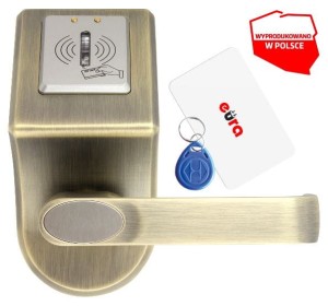 Klamka zamek szyfrowy na kartę szyld Eura ELH-60B9 brass z czytnikiem RFID, uniwersalny rozstaw śrub mocujących