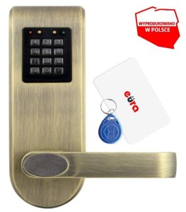SZYLD Z KONTROLĄ DOSTĘPU ''EURA'' ELH-72B9 BRASS z czytnikiem RFID i szyfratorem, uniwersalny rozstaw śrub mocujących