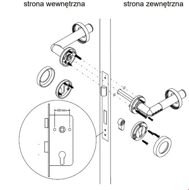 Schemat montażu klamki ORNO OR-ZS-850 Bluetooth