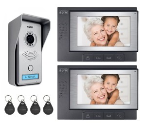 Wideodomofon z dwoma monitorami 7",  czytnikiem RFID