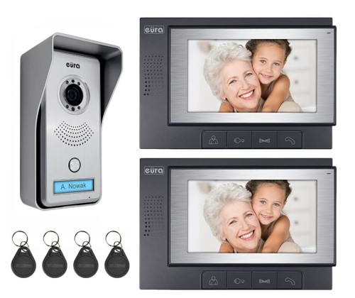 Wideodomofon z dwoma monitorami i czytnikiem RFID