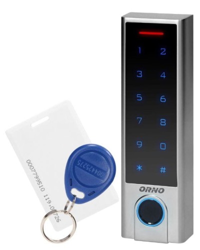 Zamek szyfrowy dotykowy z czytnikiem kart i breloków zbliżeniowych oraz czytnikiem linii papilarnych, SUPER-WĄSKI IP68, z przekaźnikiem 3A