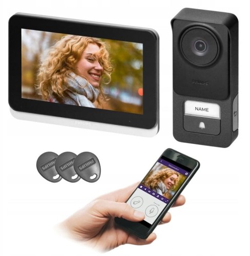 Philips WelcomeEye Connect 3, zestaw wideodomofonowy, 2-żyłowy, Wi-Fi, ekran dotykowy 7", menu OSD, WI-FI + APP na telefon, 3K, RFID