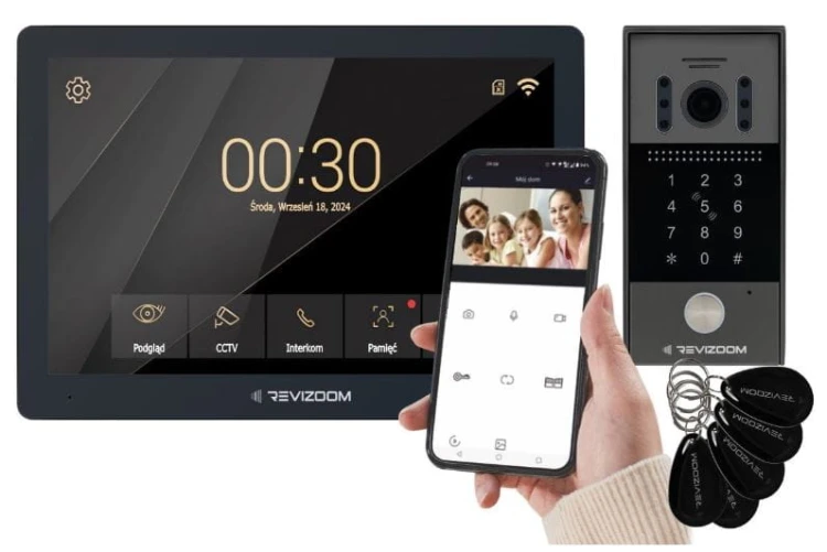 Wideodomofon 10" głośnomówiący Smart HD z kamerą natynkową szerokokątna z klawiaturą numeryczną i czytnikiem RFID