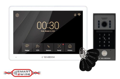 Wideodomofon 10" głośnomówiący Smart HD z kamerą natynkową szerokokątna z klawiaturą numeryczną i czytnikiem RFID
