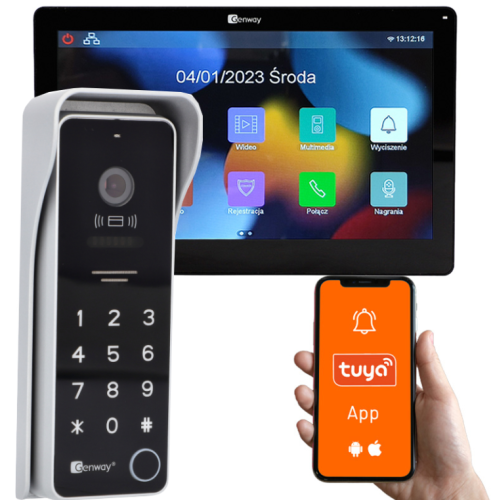 GENWAY F-S9V13-2W-W, wideodomofon Full HD, 2 żyłowy, jednorodzinny, Wi-Fi, IP65