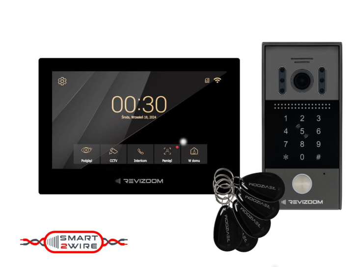 RM-T273HD BLACK/RC-212HD-CK Wideodomofon 7cali głośnomówiący Smart HD z kamerą natynkową szerokokątna z klawiaturą numeryczną i czytnikiem RFID