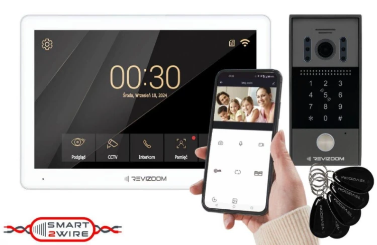 Wideodomofon SMART 10", instalacja 2 żyłowa, Wi-Fi, RFID, szyfrator, 72mm szerokość kamery