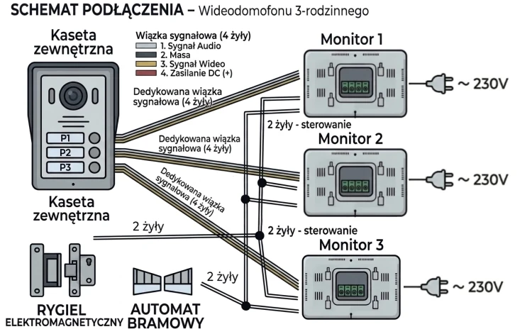 Schemat podłączenia kamery Eura VDA-24A3 z monitorami
