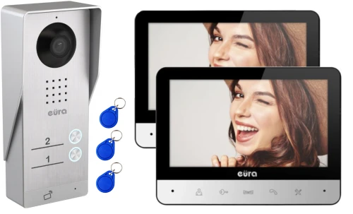 Wideodomofon 2-rodzinny EURA – 2 monitory 7", RFID, sterowanie furtką i bramą