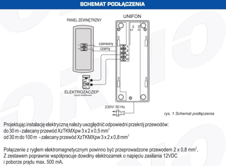 Schemat podłączenia domofonu Orno OR-DOM-RL-913