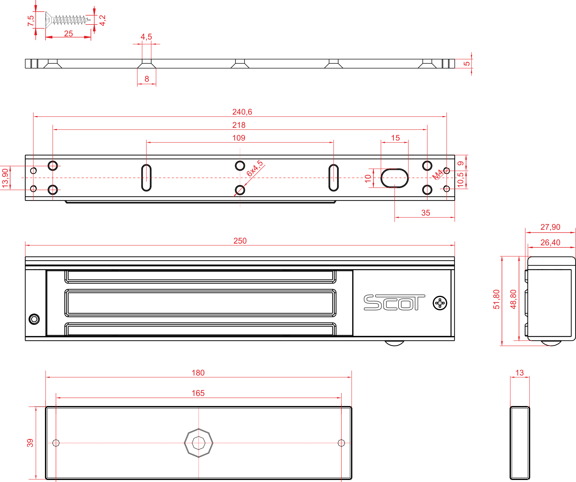 Wymiary zwory elektromagnetycznej SCOT EL-600SL2
