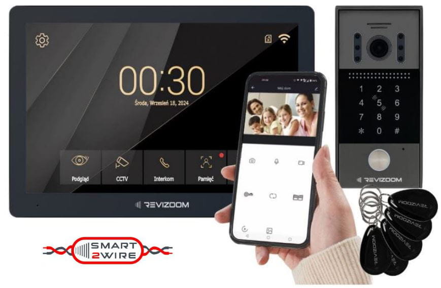 Wideodomofon 10" głośnomówiący Smart HD z kamerą natynkową szerokokątna z klawiaturą numeryczną i czytnikiem RFID