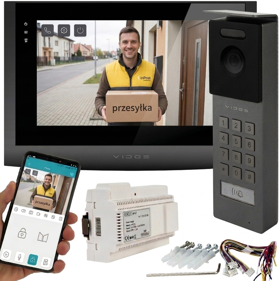 Wideodomofon Vidos 2IP M200B-X WiFi + S202 – 2-żyłowy system IP z aplikacją Vidos X, Full HD i szyfratorem