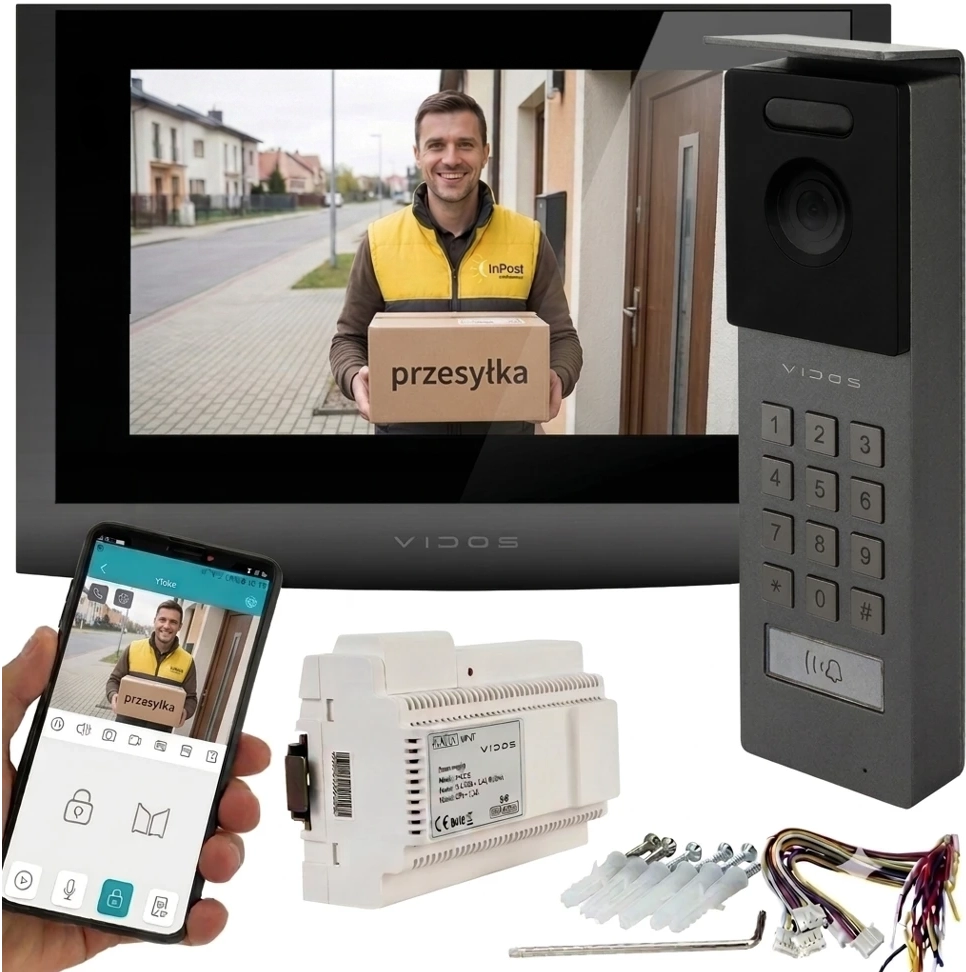 Wideodomofon Vidos 2IP M200B-X WiFi + S202  2-żyłowy system z aplikacją na telefon Vidos X, Full HD i szyfrator